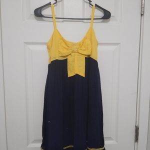 Navy and Yellow Dress with Rhinestone Detail